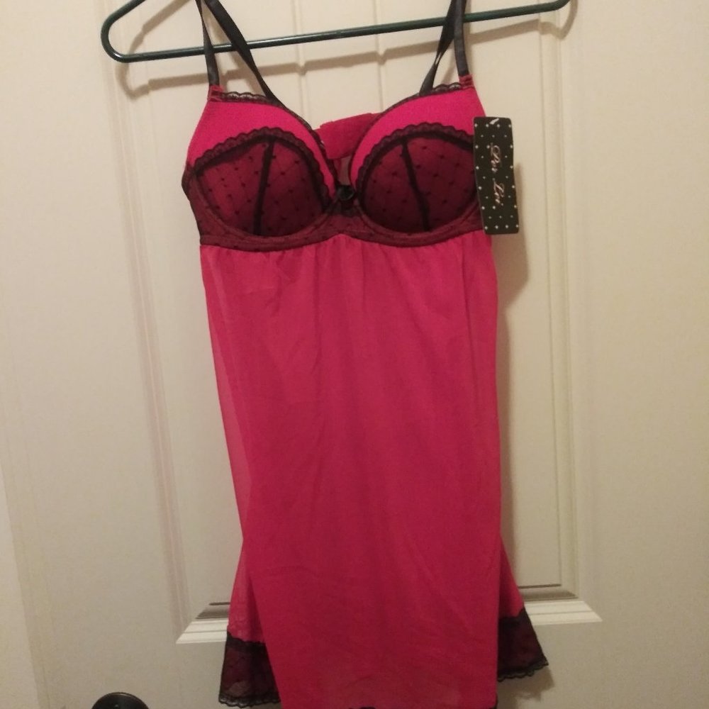 Per Lei Red black lace padded Nightie